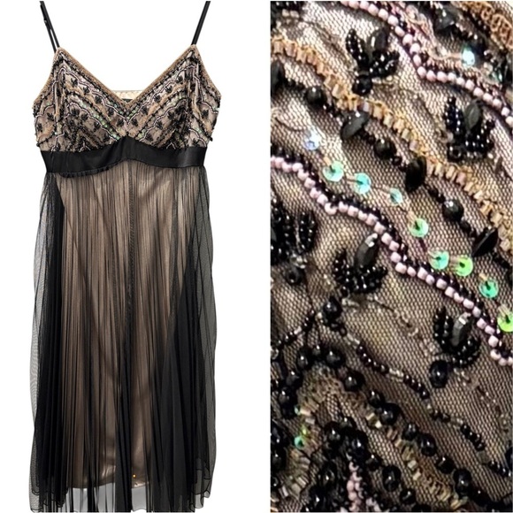 SUE WONG Nocturne Sheer Mesh Sequins Lace Embroidery Retro Vintage Dress 6 - Picture 1 of 17